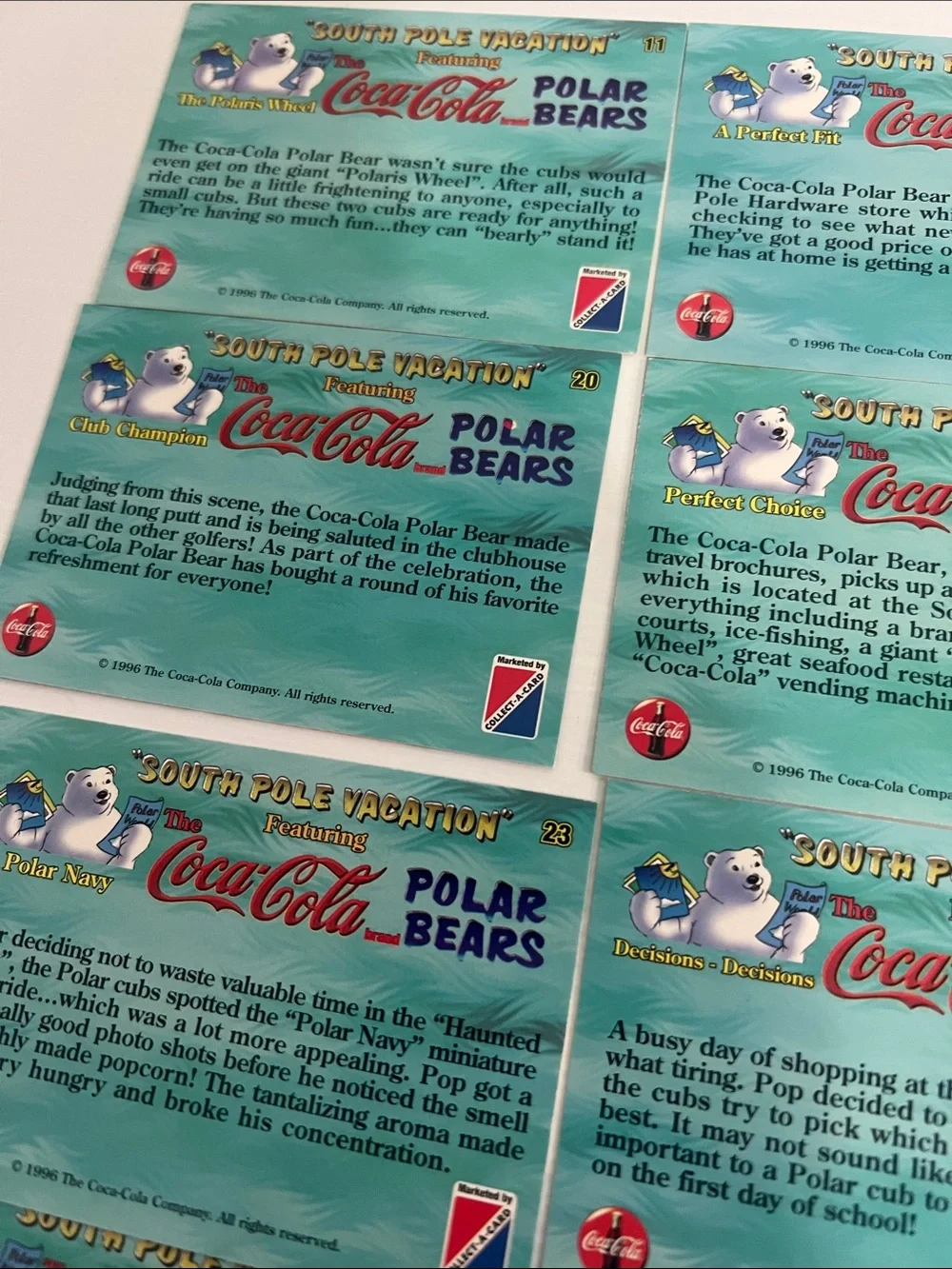1996 South Pole Vacation Coca Cola Polar Bears Trading Cards (15) - Lot #1